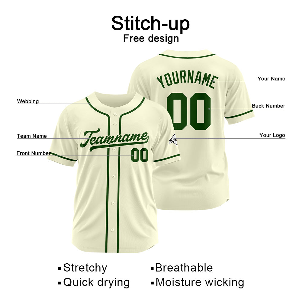 Benutzerdefinierte Authentisch Baseball-Trikot Creme-Dunkelgrün
