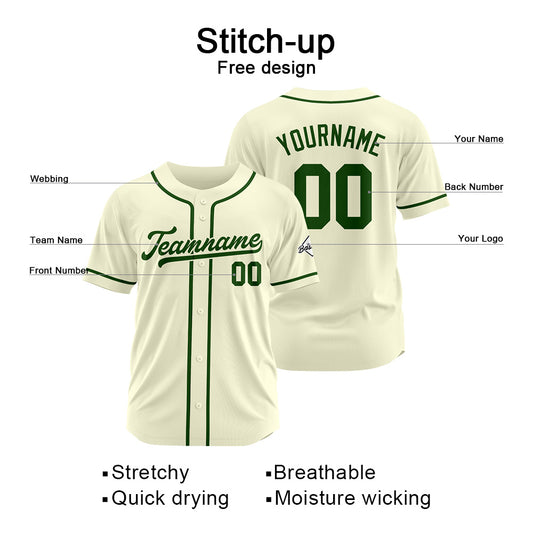Benutzerdefinierte Authentisch Baseball-Trikot Creme-Dunkelgrün