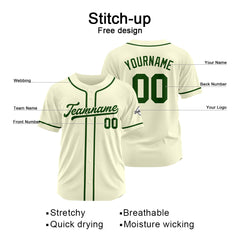 Benutzerdefinierte Authentisch Baseball-Trikot Creme-Dunkelgrün