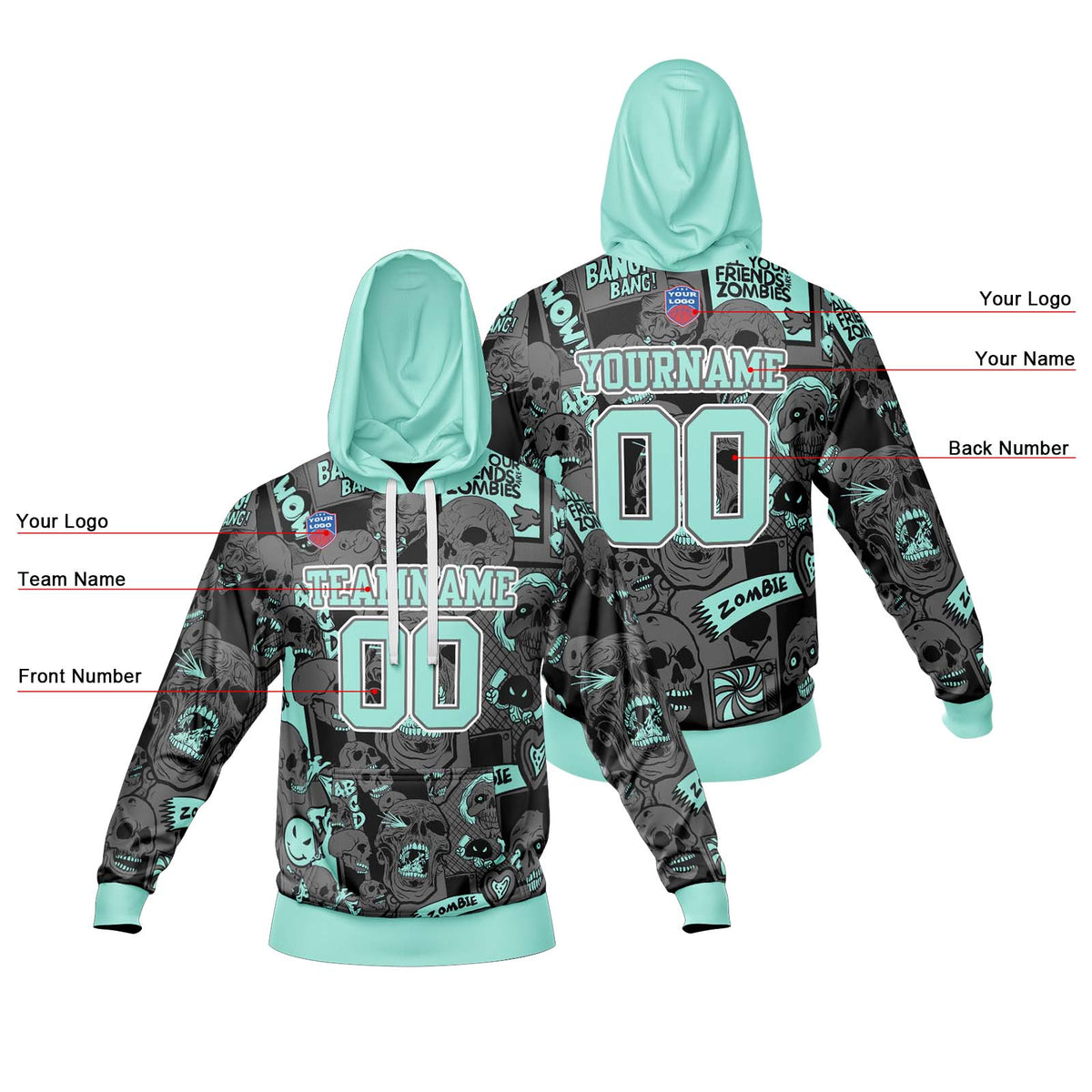 Benutzerdefinierter Sweatshirt-Hoodie für Mann, Frau, Mädchen, Junge. Drucken Sie Ihr Logo, Ihren Namen und Ihre Nummer