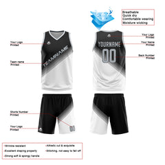 Benutzerdefinierte Schwarz Weiß Reversible Basketball Jersey Personalisierte Print Name Nummer Logo