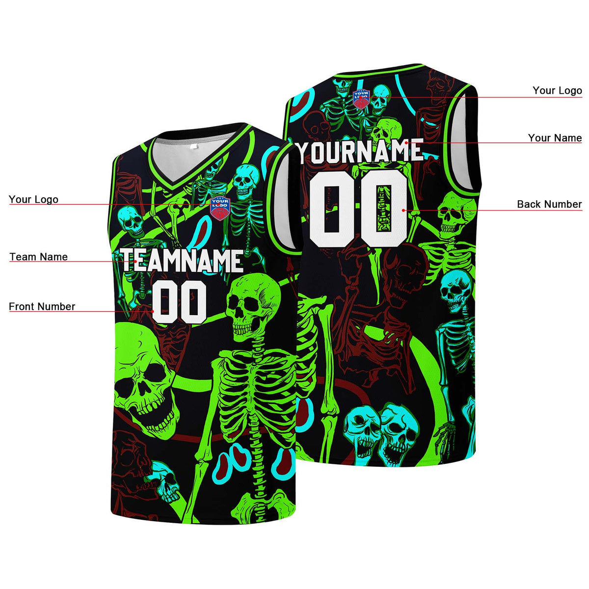 Individuelle Basketball-Jersey für Männer und Frauen. Gestickter und gedruckter Name, Nummer und Logo
