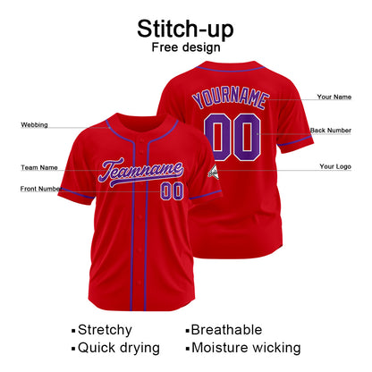Benutzerdefinierte Authentisch Baseball-Trikot  Rot- Lila