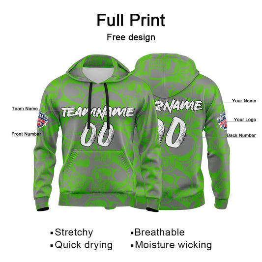 Benutzerdefinierter Sweatshirt-Hoodie für Mann, Frau, Mädchen, Junge. Drucken Sie Ihr Logo, Ihren Namen und Ihre Nummer Grün&Grau