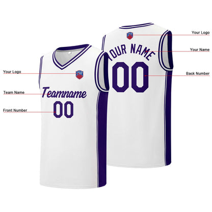 Individuelle Basketball-Jersey-Shorts für Männer und Frauen. Gestickter und gedruckter Name, Nummer und Logo Weiß