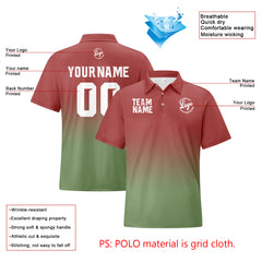 Benutzerdefinierte Jujube Rot Grün Fußball Gradient Polo-Shirts Fügen Sie Ihr Einzigartiges hinzu Logo/Name/Nummer