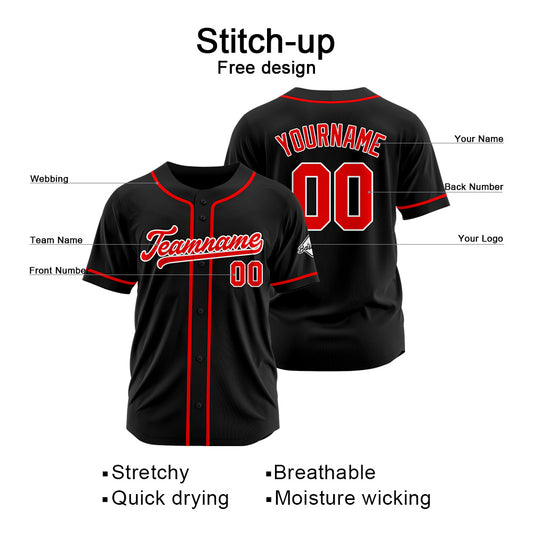 Benutzerdefinierte Authentisch Baseball-Trikot Schwarz-Rot