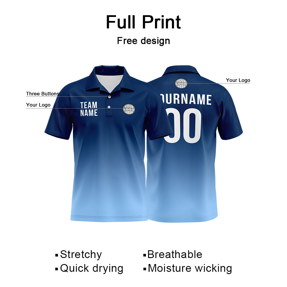 Benutzerdefinierte Marine Hellblau Fußball Polo-Shirts Fügen Sie Ihr Einzigartiges hinzu Logo/Name/Nummer