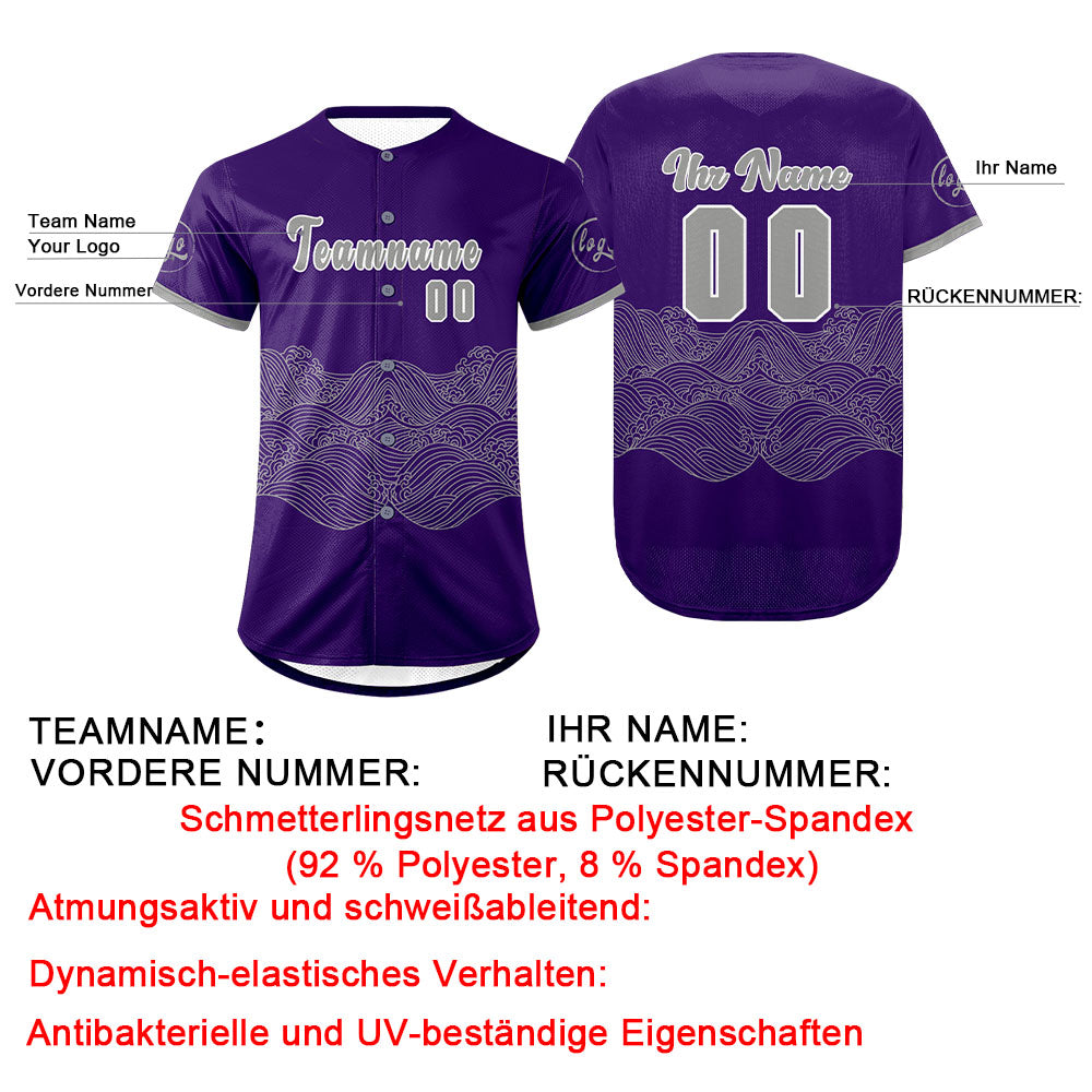 Benutzerdefiniert Lila Grau Personalisierter Baseball Jersey mit Farbverlauf Team Uniform mit Namen und Nummer