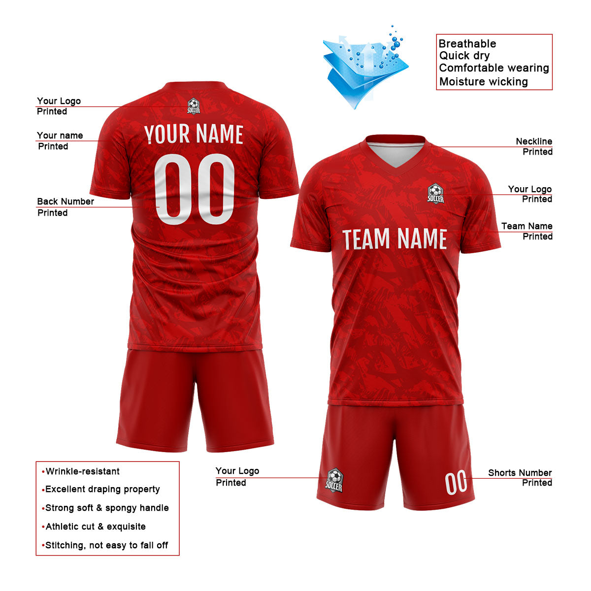 Benutzerdefinierte Rot Fußball Trikots für Männer Frauen Personalisierte Fußball Uniformen für Erwachsene und Kind