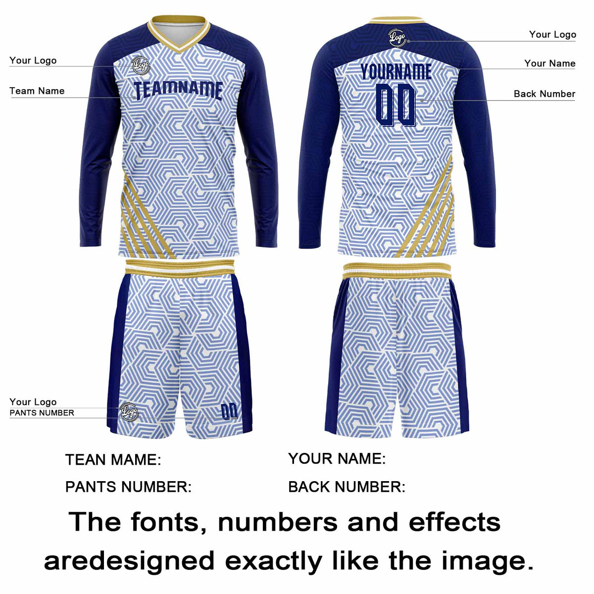 Kundenspezifisches Dunkelblau Gold Basketball Fußball Schießen langes T-Shirt für Erwachsene und Kinder