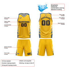 Benutzerdefinierter Gelb Blau Basketball Jersey Uniform Anzug gedruckt Ihr Logo Name Nummer