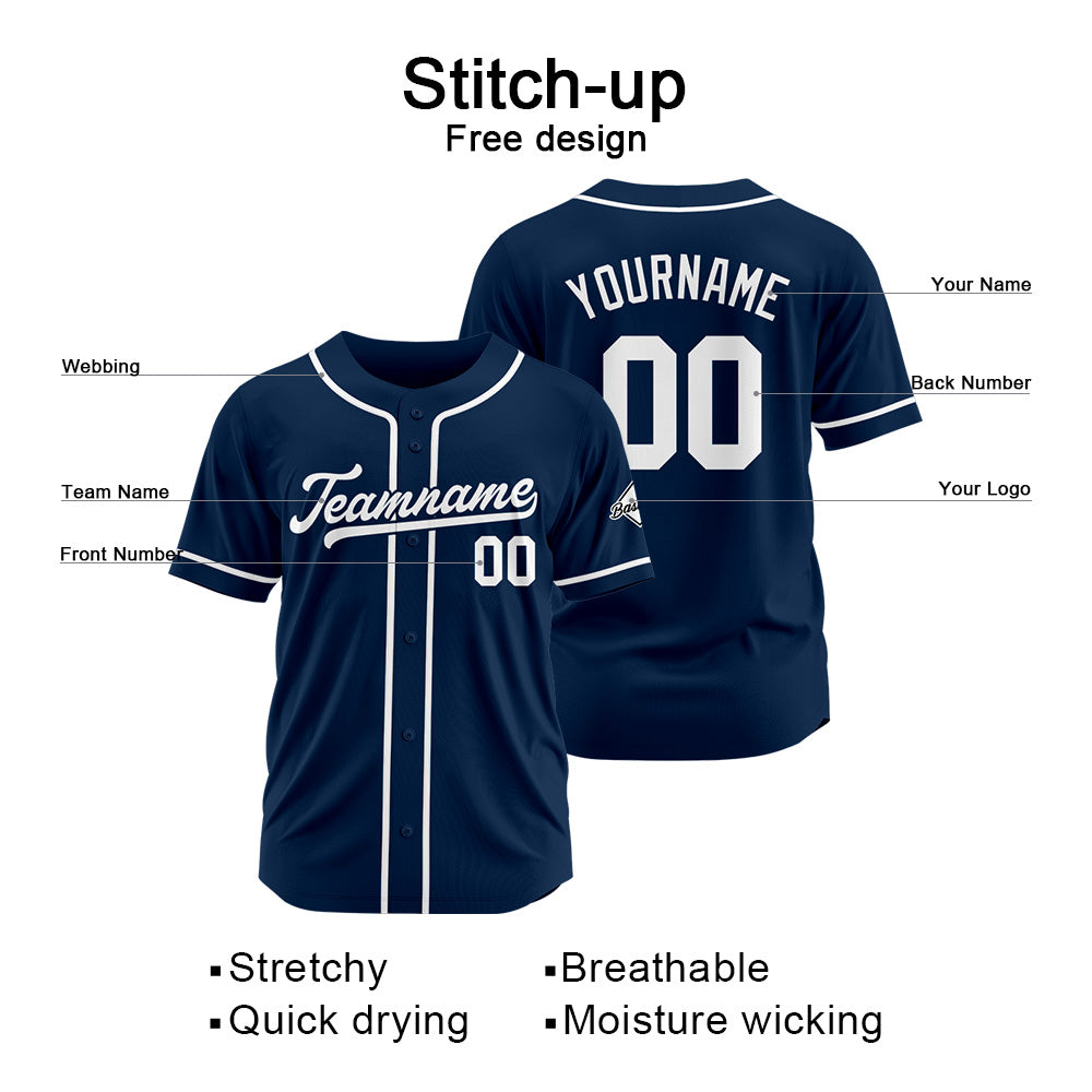 Benutzerdefinierte Authentisch Baseball-Trikot Marine-Weiß