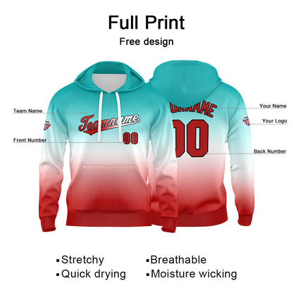 Benutzerdefinierter Verlauf Hoodie für Mann, Frau, Mädchen, Junge. Drucken Sie Ihr Logo, Ihren Namen und Ihre Nummer Weiß Rot