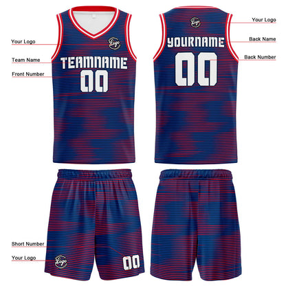 Benutzerdefinierte Blau Rot Reversible Basketball Jersey Personalisierte Print Name Nummer Logo