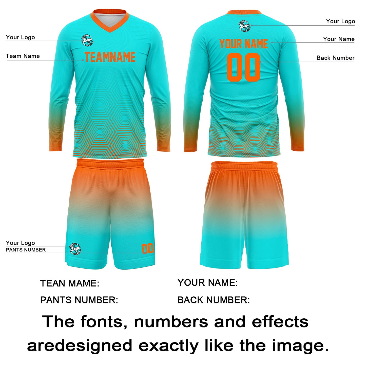 Kundenspezifisches Cyan Orange Basketball Fußball Schießen langes T-Shirt für Erwachsene und Kinder