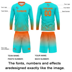 Kundenspezifisches Cyan Orange Basketball Fußball Schießen langes T-Shirt für Erwachsene und Kinder