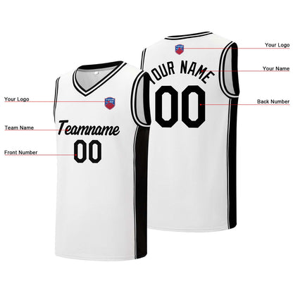 Individuelle Basketball-Jersey-Shorts für Männer und Frauen. Gestickter und gedruckter Name, Nummer und Logo Weiß