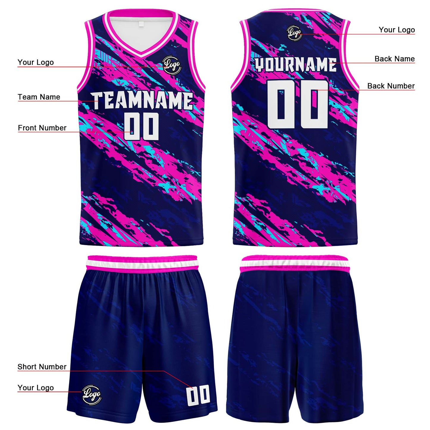 Benutzerdefinierte Marine Rosa Reversible Basketball Jersey Personalisierte Print Name Nummer Logo