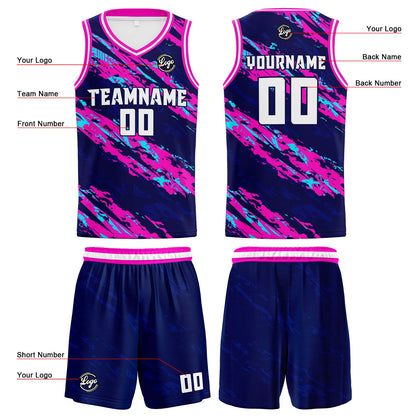 Benutzerdefinierte Marine Rosa Reversible Basketball Jersey Personalisierte Print Name Nummer Logo