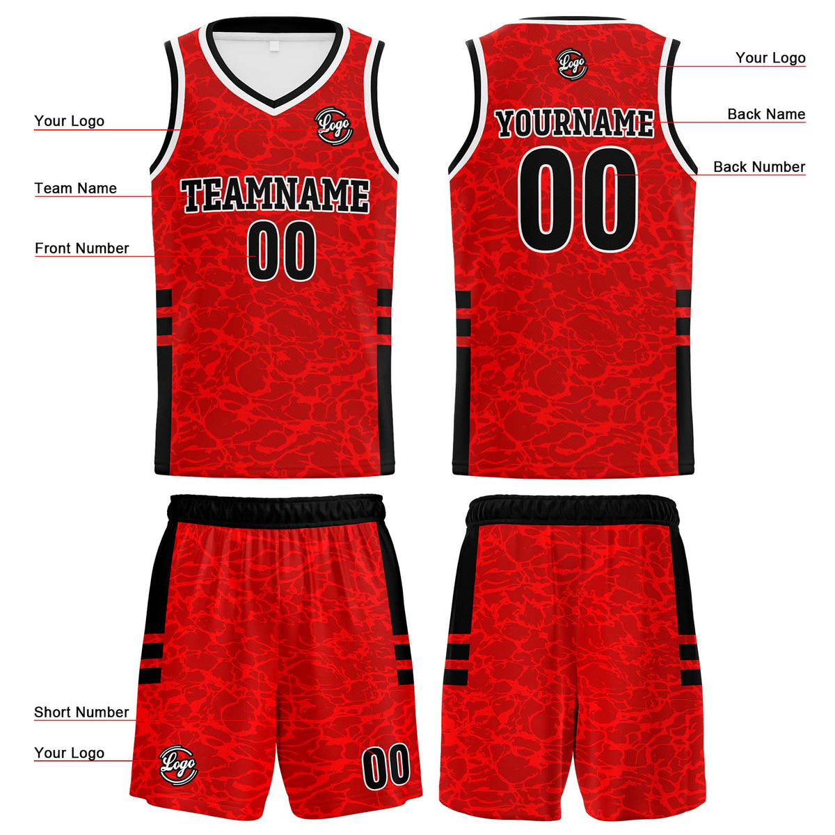 Benutzerdefinierter Rot Basketball Jersey Uniform Anzug gedruckt Ihr Logo Name Nummer