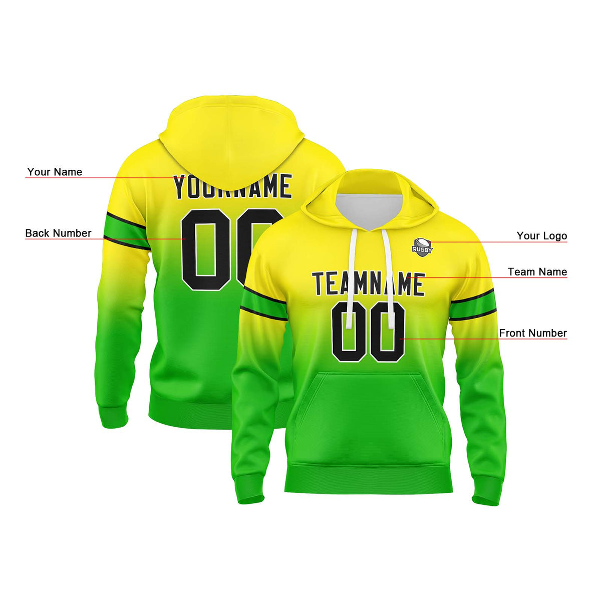 Benutzerdefinierter Verlauf Sweatshirt-Hoodie für Mann, Frau, Mädchen, Junge. Drucken Sie Ihr Logo, Ihren Namen und Ihre Nummer