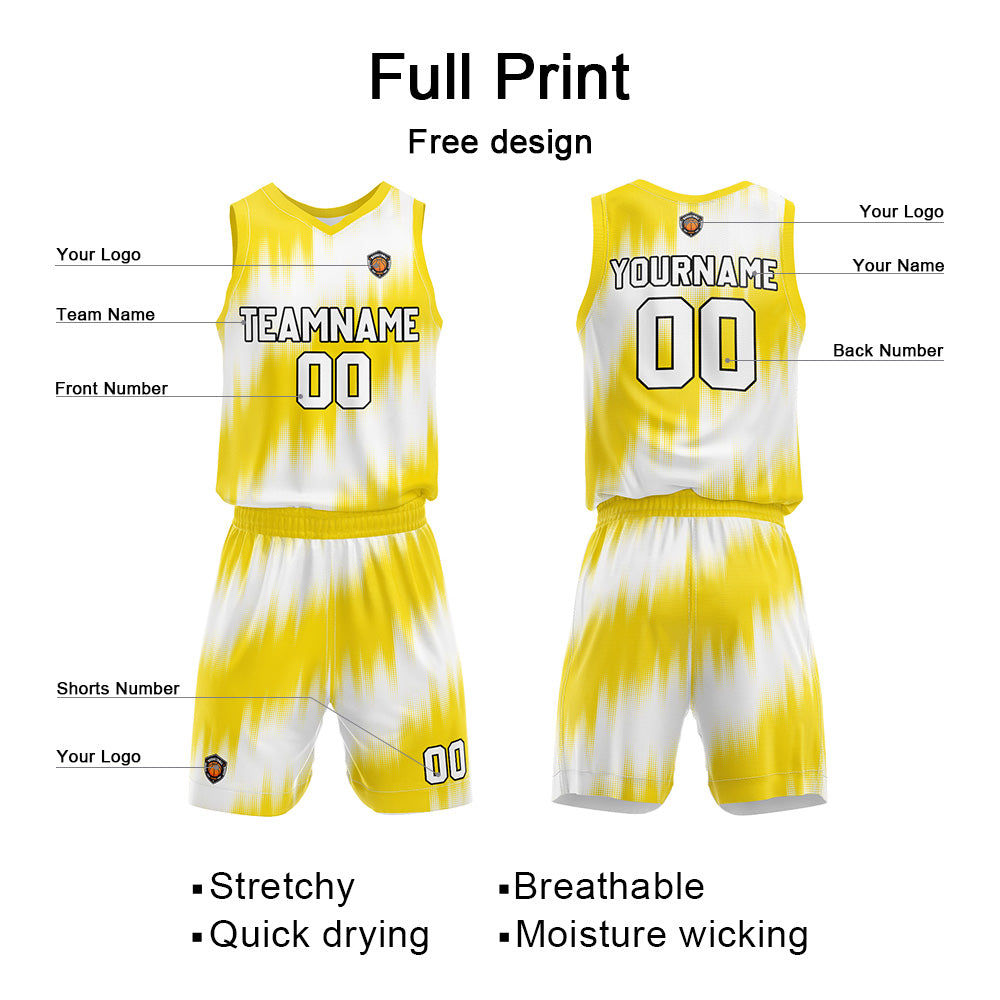 Benutzerdefinierte Gelb Reversible Basketball Jersey Personalisierte Name Nummernlogo drucken