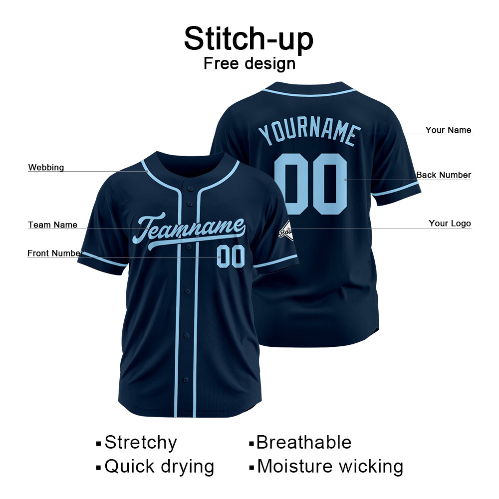 Benutzerdefinierte Authentisch Baseball-Trikot Marine-Hellblau