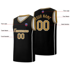 Individuelle Basketball-Jersey-Shorts für Männer und Frauen. Gestickter und gedruckter Name, Nummer und Logo Schwarz&Gold