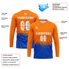 Kundenspezifisches Basketball Fußball Schießen langes T-Shirt für Erwachsene und Kinder Orange&Royal