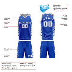 Benutzerdefinierter Blau Grau Basketball Jersey Uniform Anzug gedruckt Ihr Logo Name Nummer