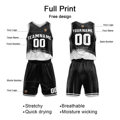 Benutzerdefinierter Schwarz Weiß Basketball Jersey Uniform Anzug gedruckt Ihr Logo Name Nummer
