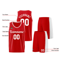 Individuelle Rot Weiß Basketball Jersey Shorts für Männer und Frauen Gestickter und gedruckter Name, Nummer und Logo