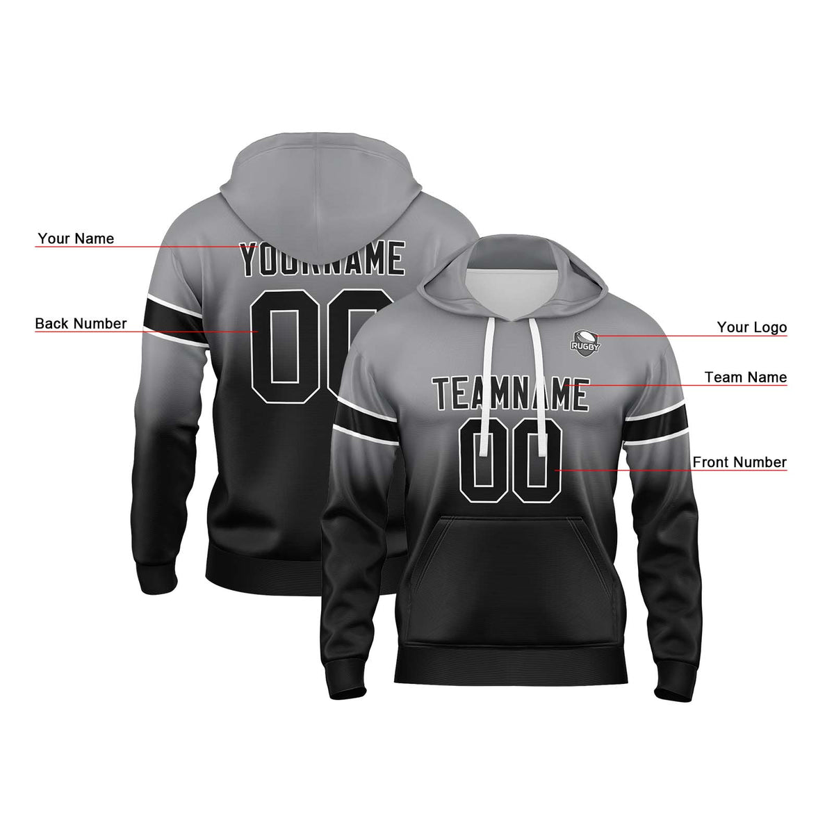 Benutzerdefinierter Verlauf Sweatshirt-Hoodie für Mann, Frau, Mädchen, Junge. Drucken Sie Ihr Logo, Ihren Namen und Ihre Nummer ﻿