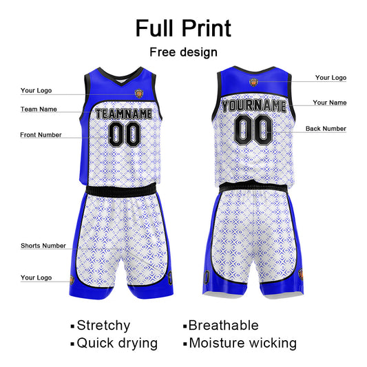 Benutzerdefinierter Basketball Jersey Uniform Anzug für Männer Frauen Mädchen Jungen gedruckt Ihr Logo Name Nummer Royal