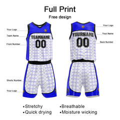 Benutzerdefinierter Basketball Jersey Uniform Anzug für Männer Frauen Mädchen Jungen gedruckt Ihr Logo Name Nummer Royal