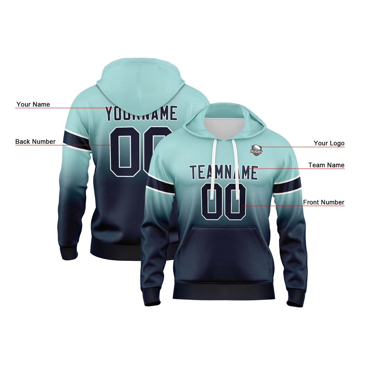 Benutzerdefinierter Verlauf Sweatshirt-Hoodie für Mann, Frau, Mädchen, Junge. Drucken Sie Ihr Logo, Ihren Namen und Ihre Nummer
