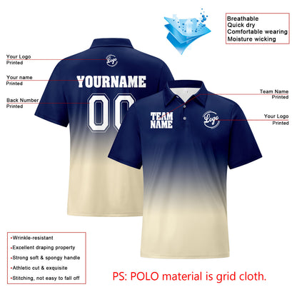 Benutzerdefinierte Marine Creme Fußball Gradient Polo-Shirts Fügen Sie Ihr Einzigartiges hinzu Logo/Name/Nummer