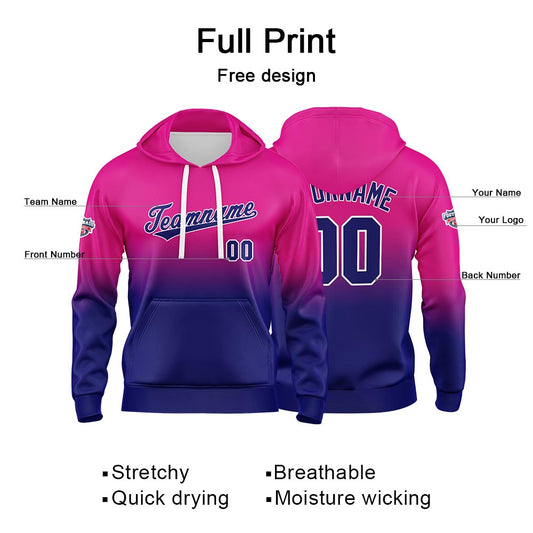 Benutzerdefinierter Verlauf Hoodie für Mann, Frau, Mädchen, Junge. Drucken Sie Ihr Logo, Ihren Namen und Ihre Nummer Fuchsia Marine