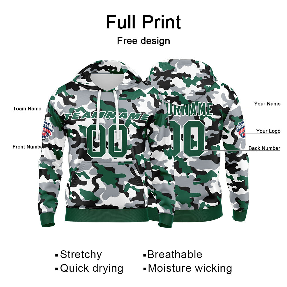 Benutzerdefinierter Sweatshirt-Hoodie für Mann, Frau, Mädchen, Junge. Drucken Sie Ihr Logo, Ihren Namen und Ihre Nummer Grün Schwarz
