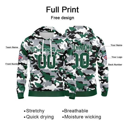 Benutzerdefinierter Sweatshirt-Hoodie für Mann, Frau, Mädchen, Junge. Drucken Sie Ihr Logo, Ihren Namen und Ihre Nummer Grün Schwarz