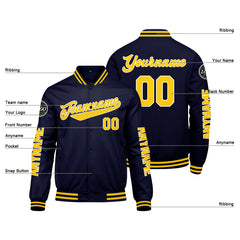 Maßgeschneiderte Marine Gelb Letterman Varsity Jacket Individuelle Stickerei Druck nach Ihrem Wunsch