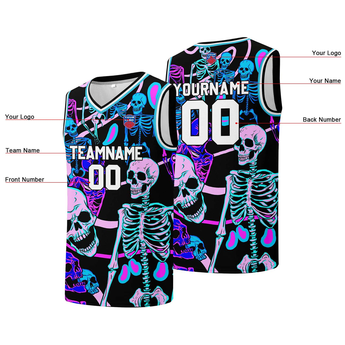 Individuelle Basketball-Jersey für Männer und Frauen. Gestickter und gedruckter Name, Nummer und Logo