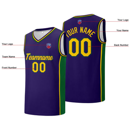 Individuelle Basketball-Jersey-Shorts für Männer und Frauen. Gestickter und gedruckter Name, Nummer und Logo Lila