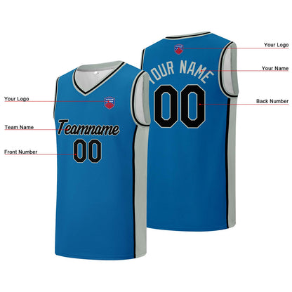 Individuelle Basketball-Jersey-Shorts für Männer und Frauen. Gestickter und gedruckter Name, Nummer und Logo Blau&Grau