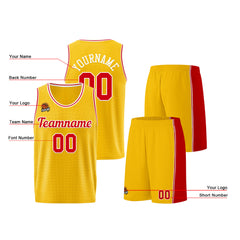 Individuelle Gelb Rot Basketball Jersey Shorts für Männer und Frauen Gestickter und gedruckter Name, Nummer und Logo