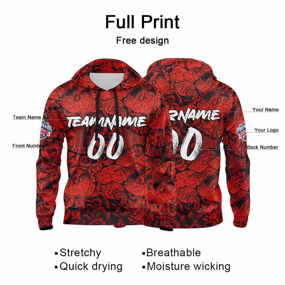 Benutzerdefinierter Sweatshirt-Hoodie für Mann, Frau, Mädchen, Junge. Drucken Sie Ihr Logo, Ihren Namen und Ihre Nummer Rot