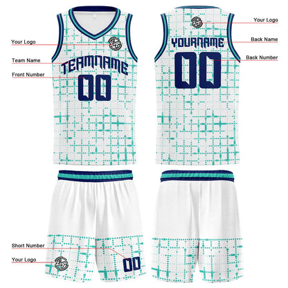 Benutzerdefinierte Weiß Teal Marine Reversible Basketball Jersey Personalisierte Print Name Nummer Logo