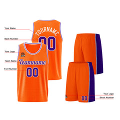 Individuelle Orange-Lila Basketball Jersey Shorts für Männer und Frauen Gestickter und gedruckter Name, Nummer und Logo
