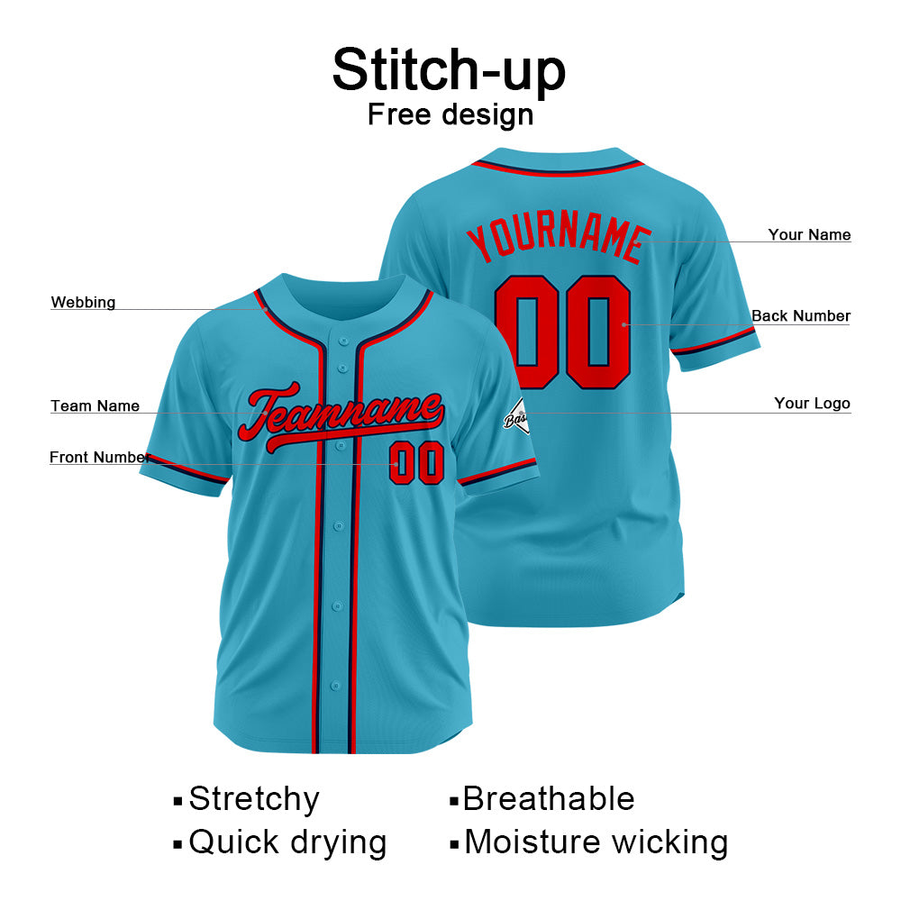 Benutzerdefinierte Authentisch Baseball-Trikot Hellblau Netz